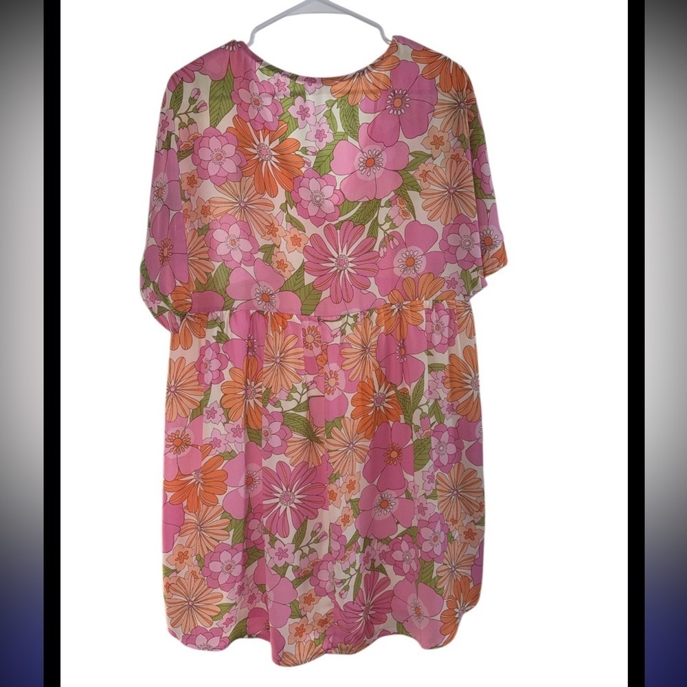 Emily Wonder Pink Floral Retro Dolman Sleeve Dress - Size Medium - Like New - Picture 3 of 7